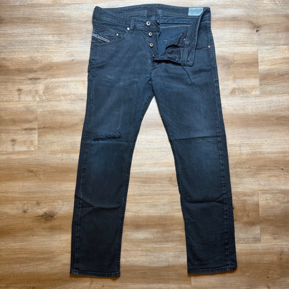 Diesel Belther Jeans Men 32x30 Faded Black Slim Tapered Stretch 0822R Distressed